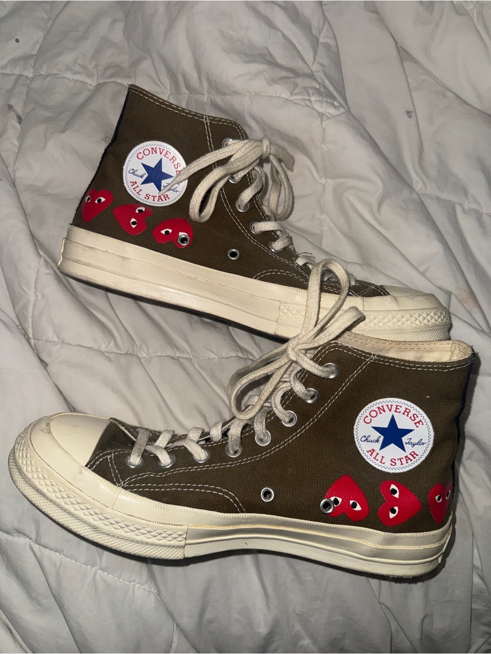Converse Cream High Top Sneakers with Red Heart Detail